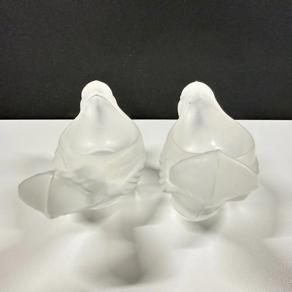 2 SASAKI Crystal Japan Frosted Glass Bird Candle Holders Set Vintage Satin 5